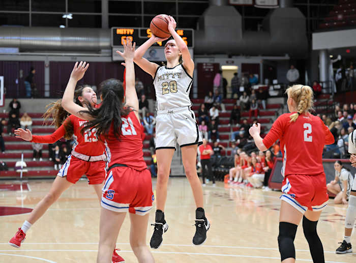 Mitty's super sophomore McKenna Woliczko shoots over St. Ignatius in an 88-44 Central Coast Section Open Division title win.